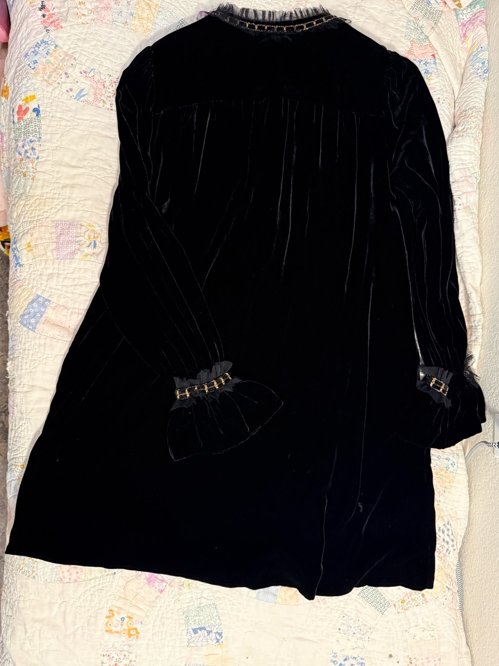 ME + EM silk blend velvet shift dress 12 xl gold buttons gothic chic victorian - Picture 5 of 7